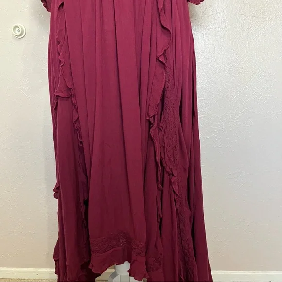 SOLD E Free People Endless Summer Beach Bliss Off Shoulder Maroon Maxi Dress - Picture 11 of 16